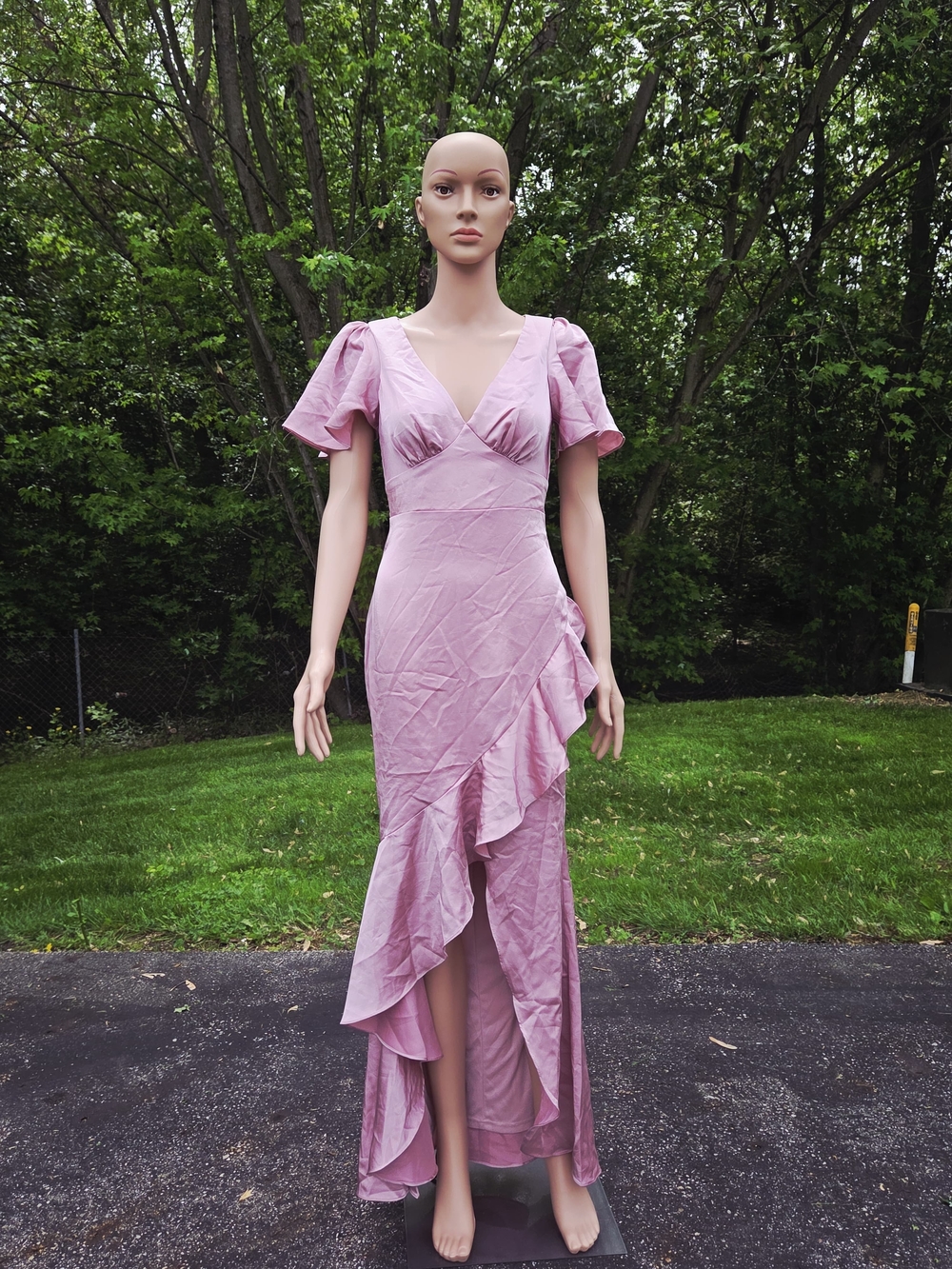 Romantic Dusty Pink Ruffle Wrap Maxi Dress